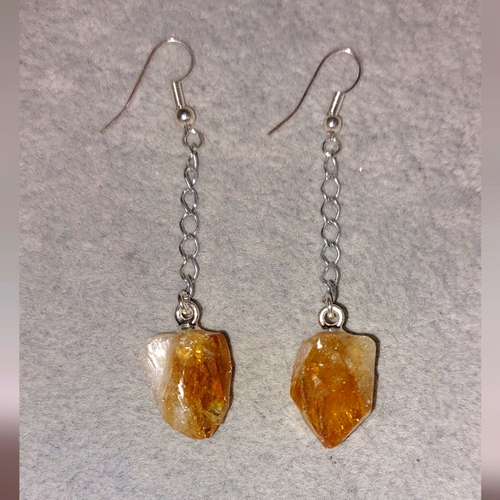 Raw Citrine Long Dangle Earrings